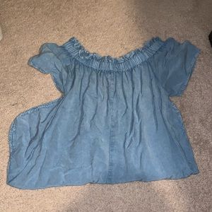 Off the shoulder denim shirt